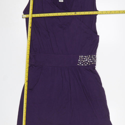 Rosa Faia Womens Purple S 10 Wrap Mini Dress Beaded Waist Viscose Blend