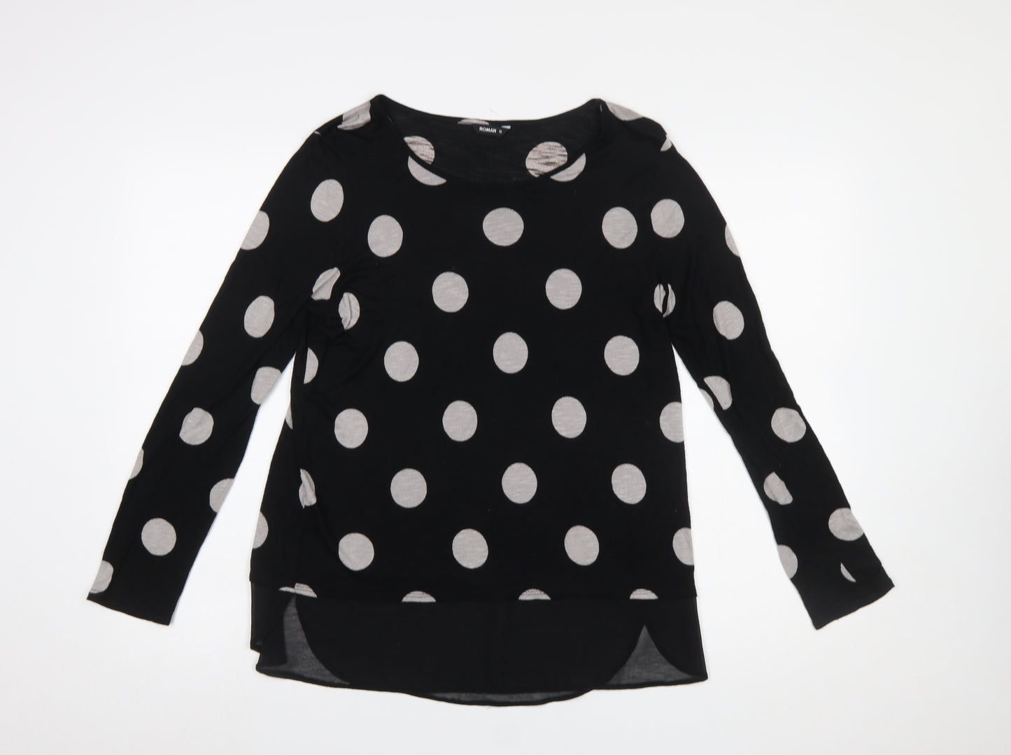 Roman Women’s Black Polka Dot Long Sleeve Tunic Blouse Size 12