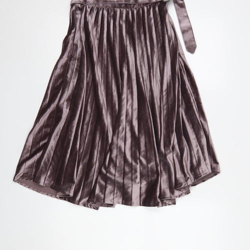 Missguided Petite Purple Velvet Pleated Midi Skirt Size 6