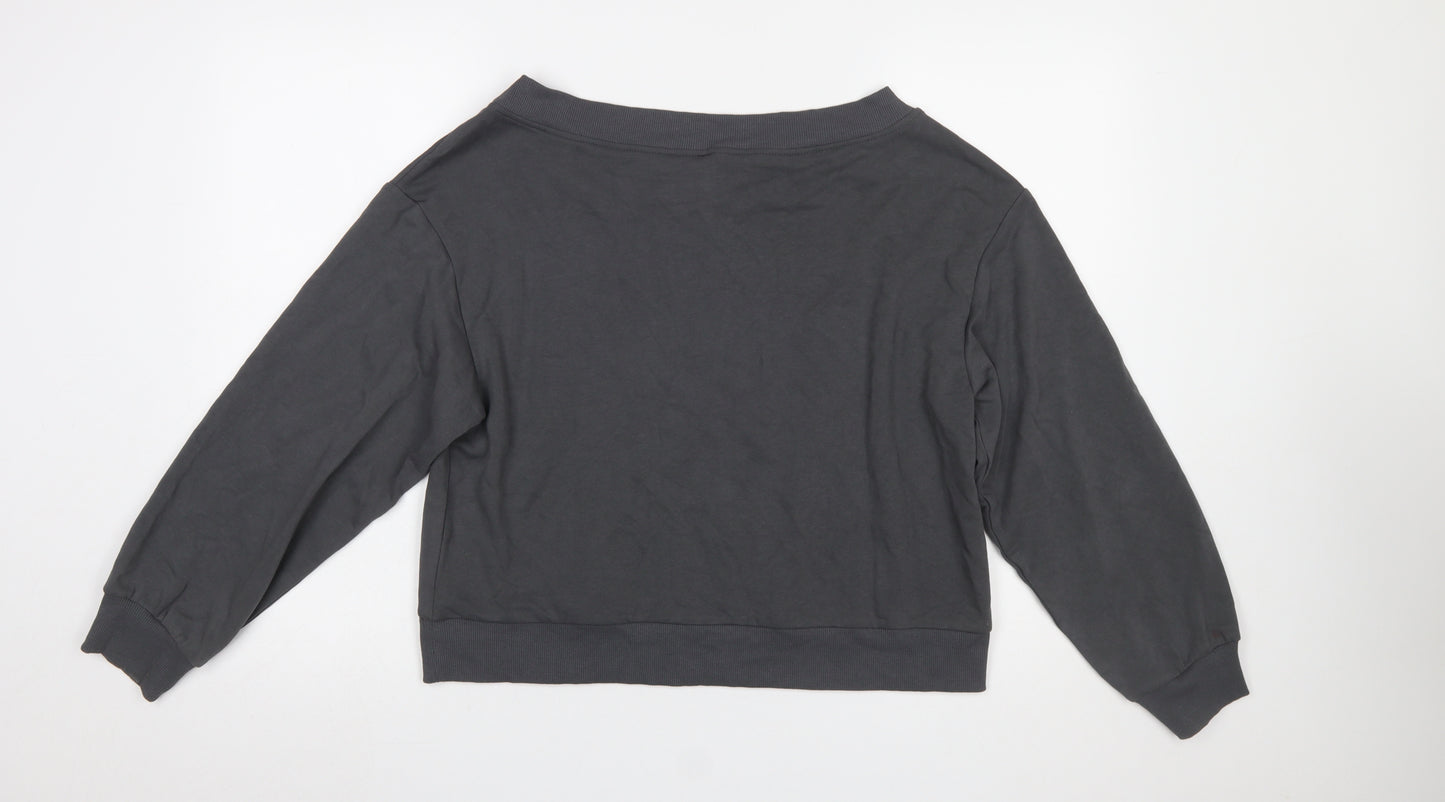 H&M Divided Women Grey Cotton Blend Pullover Sweatshirt Size S