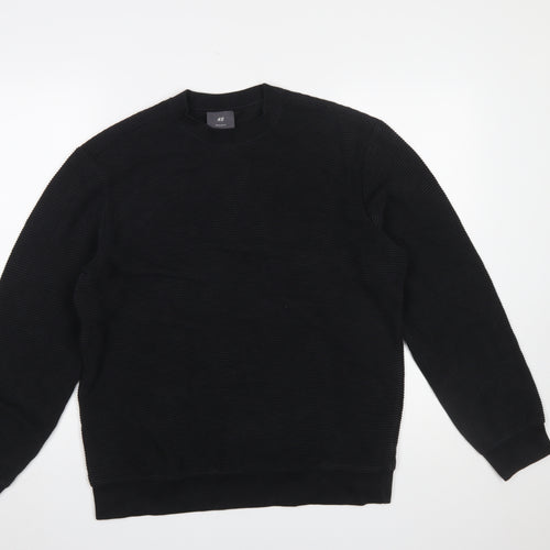 H&M Men Black Regular Fit Long Sleeve Cotton Blend Sweatshirt M