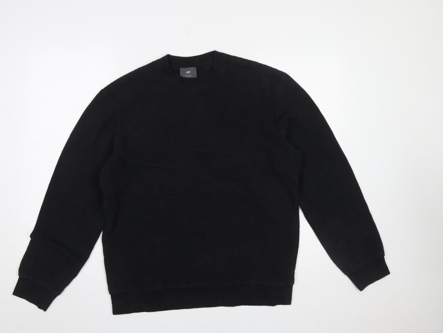 H&M Men Black Regular Fit Long Sleeve Cotton Blend Sweatshirt M