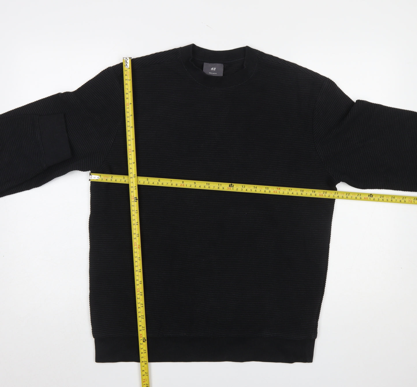 H&M Men Black Regular Fit Long Sleeve Cotton Blend Sweatshirt M