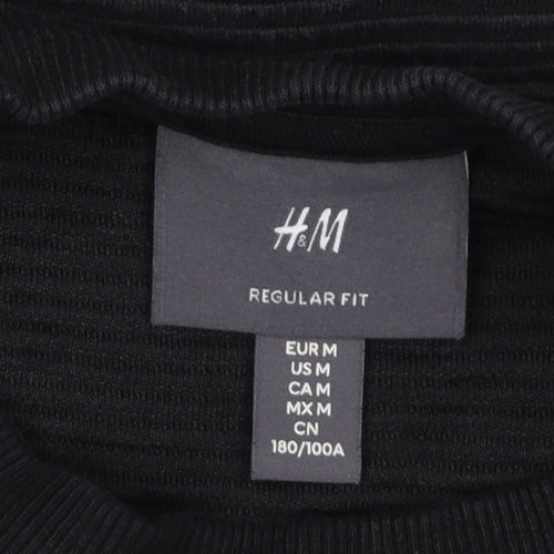 H&M Men Black Regular Fit Long Sleeve Cotton Blend Sweatshirt M