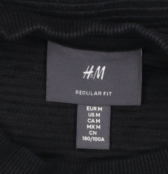 H&M Men Black Regular Fit Long Sleeve Cotton Blend Sweatshirt M