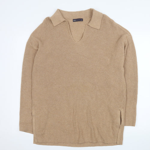 Marks and Spencer Men's Beige Collared Cotton Wool Pullover Jumper L