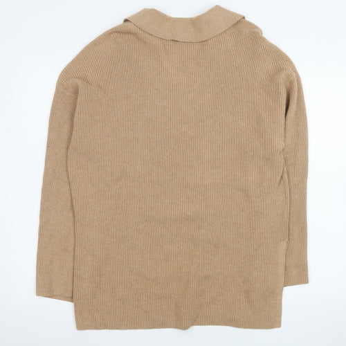 Marks and Spencer Men's Beige Collared Cotton Wool Pullover Jumper L