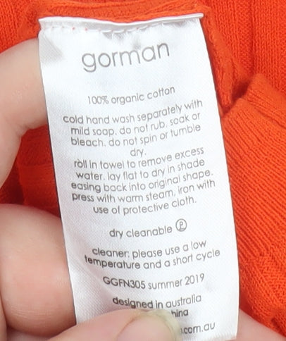 Gorman Women’s Orange Organic Cotton Scoop Neck Pullover Jumper Size 12