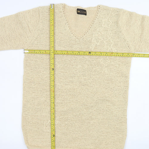 Be Yourself Womens Beige V-Neck Long Sleeve Pullover Jumper Size 14/16