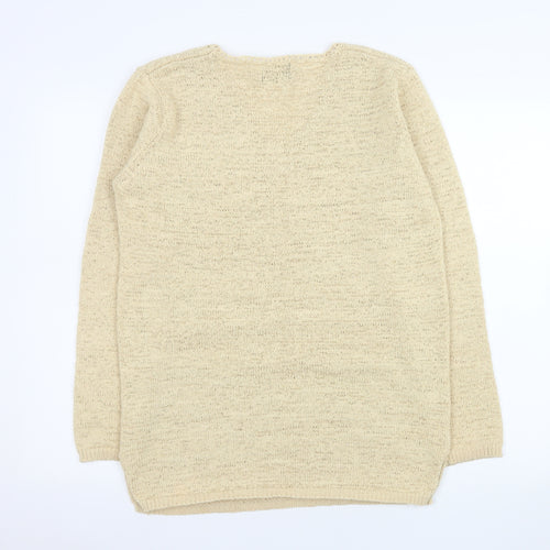 Be Yourself Womens Beige V-Neck Long Sleeve Pullover Jumper Size 14/16