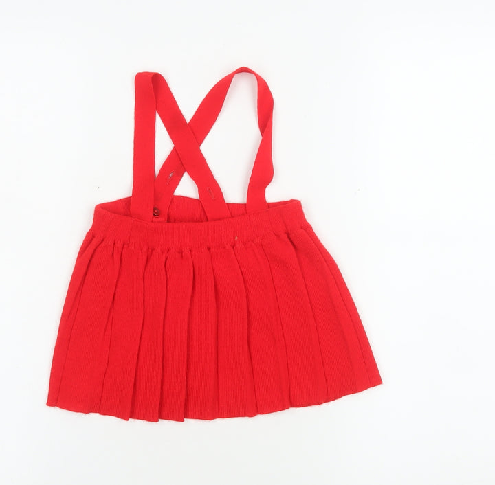 Kind and Gentle Red Pleated Knit Baby Skirt 6-9 Months Unisex with Straps