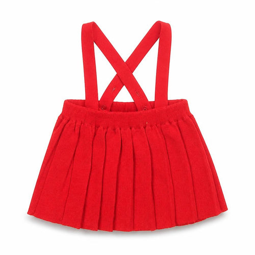Kind and Gentle Red Pleated Knit Baby Skirt 6-9 Months Unisex with Straps