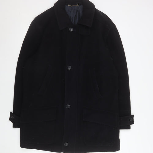 BHS Mens Black Wool Blend Mid-Length Overcoat Small