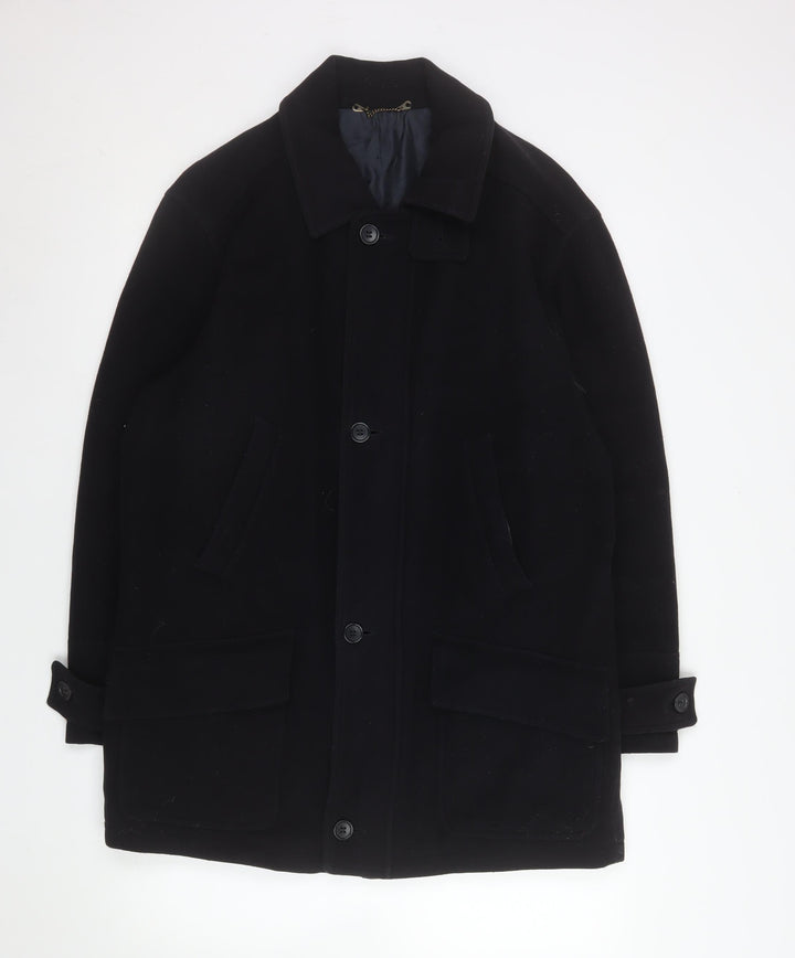BHS Mens Black Wool Blend Mid-Length Overcoat Small