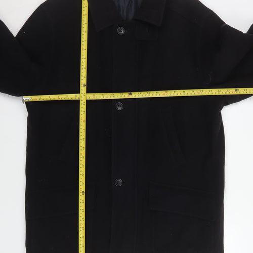BHS Mens Black Wool Blend Mid-Length Overcoat Small