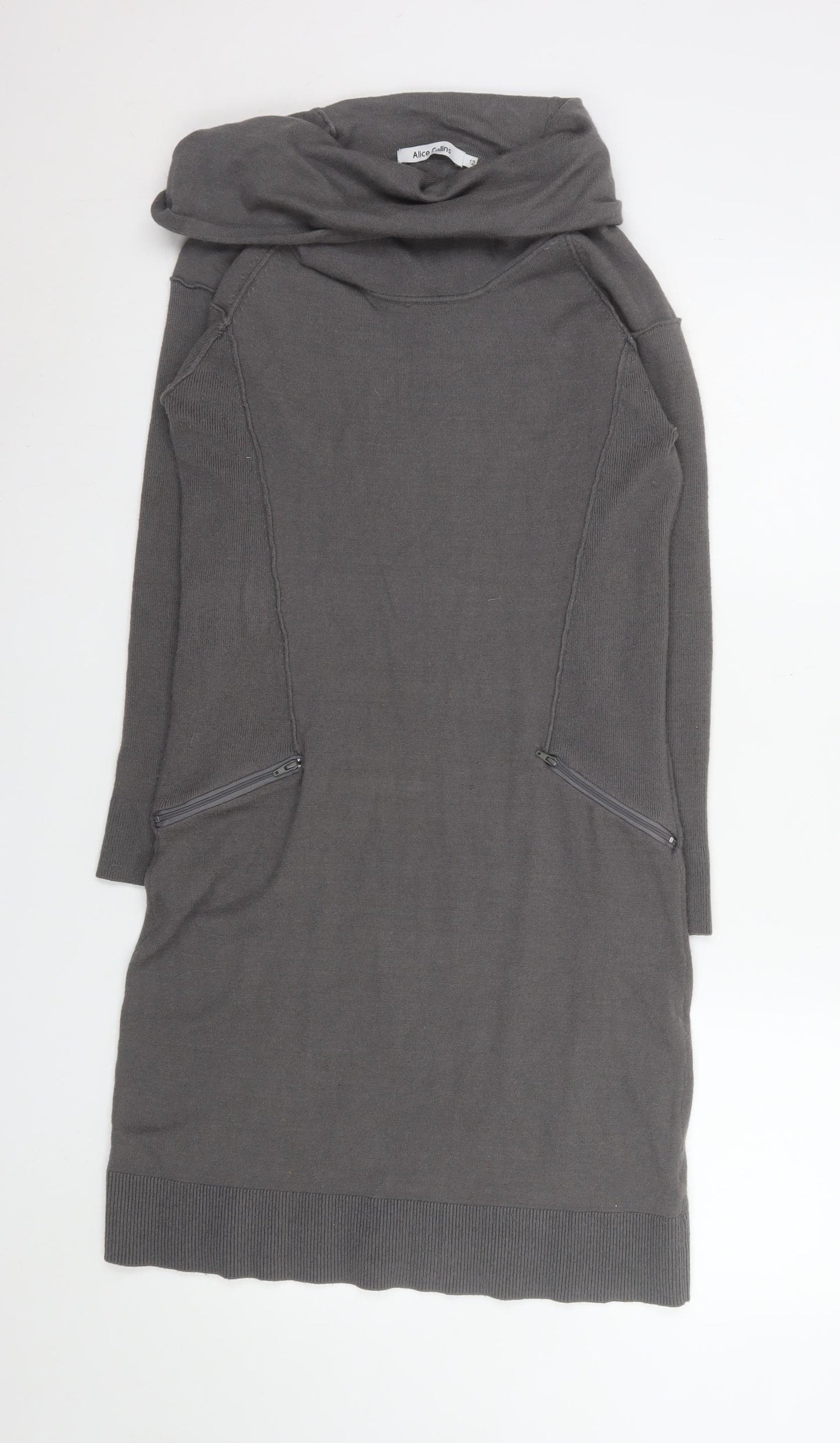 Alice Collins Women’s Grey Knit Cowl Neck Sweater Dress Size 12