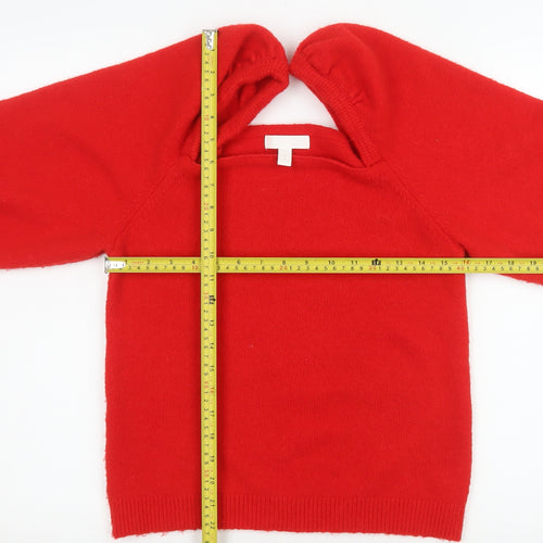 H&M Women Red Square Neck Puff Sleeve Pullover Jumper Size S