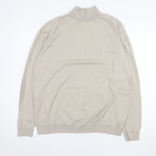 Next Men’s Beige Mock Neck Cotton Blend Jumper XL
