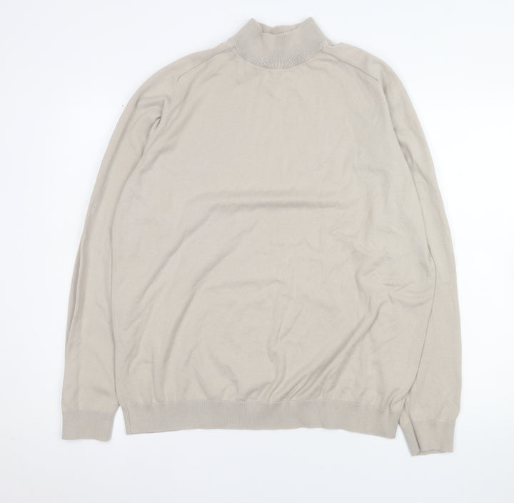 Next Men’s Beige Mock Neck Cotton Blend Jumper XL