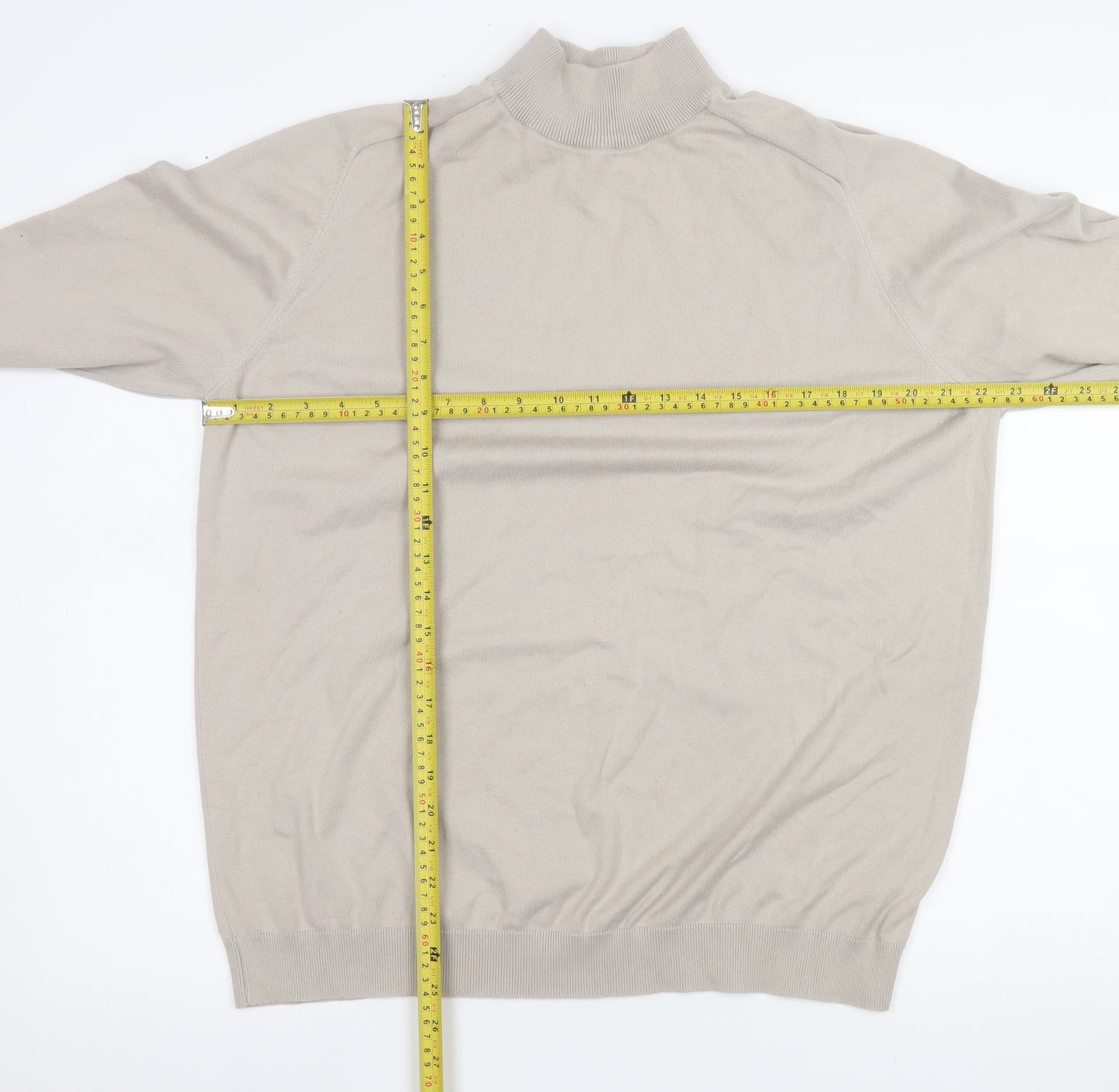 Next Men’s Beige Mock Neck Cotton Blend Jumper XL