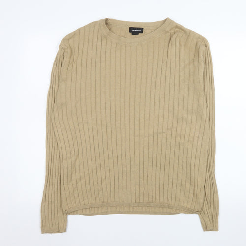 Cedar Wood State Men's Beige 2XL Ribbed Crew Neck Cotton Blend Jumper