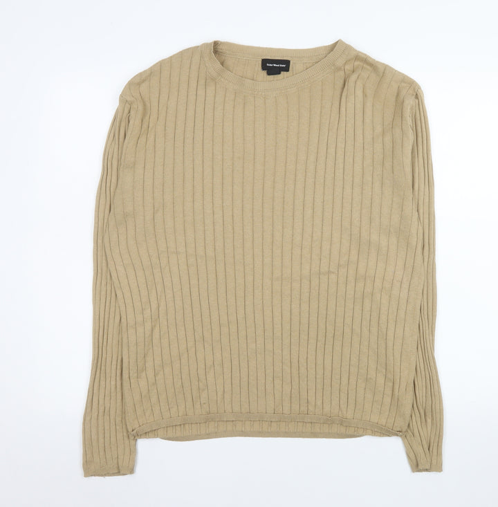 Cedar Wood State Men's Beige 2XL Ribbed Crew Neck Cotton Blend Jumper