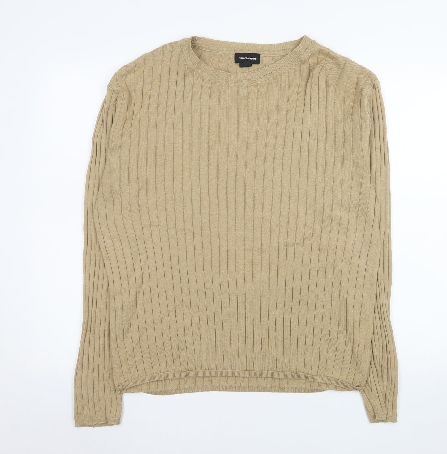 Cedar Wood State Men's Beige 2XL Ribbed Crew Neck Cotton Blend Jumper