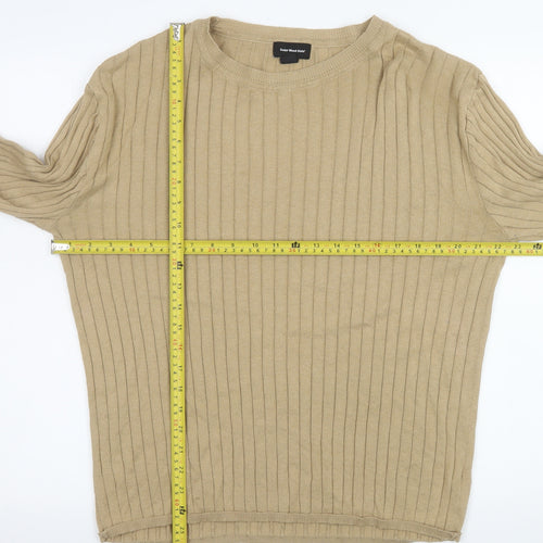 Cedar Wood State Men's Beige 2XL Ribbed Crew Neck Cotton Blend Jumper