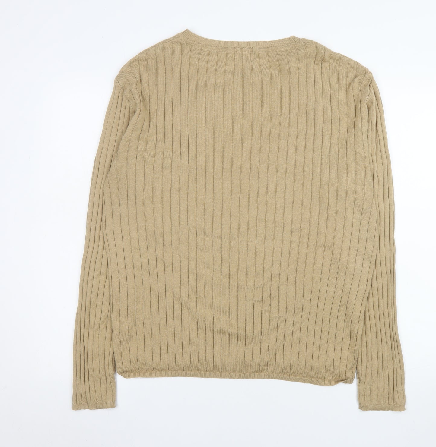 Cedar Wood State Men's Beige 2XL Ribbed Crew Neck Cotton Blend Jumper