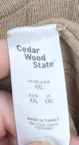 Cedar Wood State Men's Beige 2XL Ribbed Crew Neck Cotton Blend Jumper