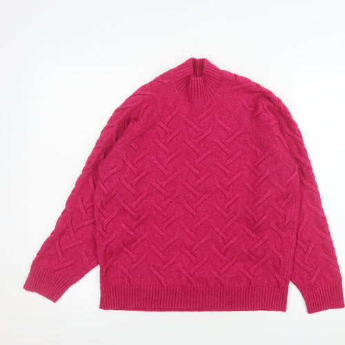 Lipsy Women’s Pink Mock Neck Cable Knit Jumper Size 10