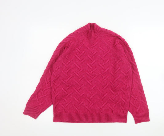 Lipsy Women’s Pink Mock Neck Cable Knit Jumper Size 10