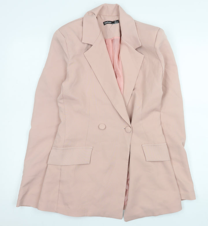 Boohoo Women Pink Blazer UK 8 Double-Breasted Tailored Jacket