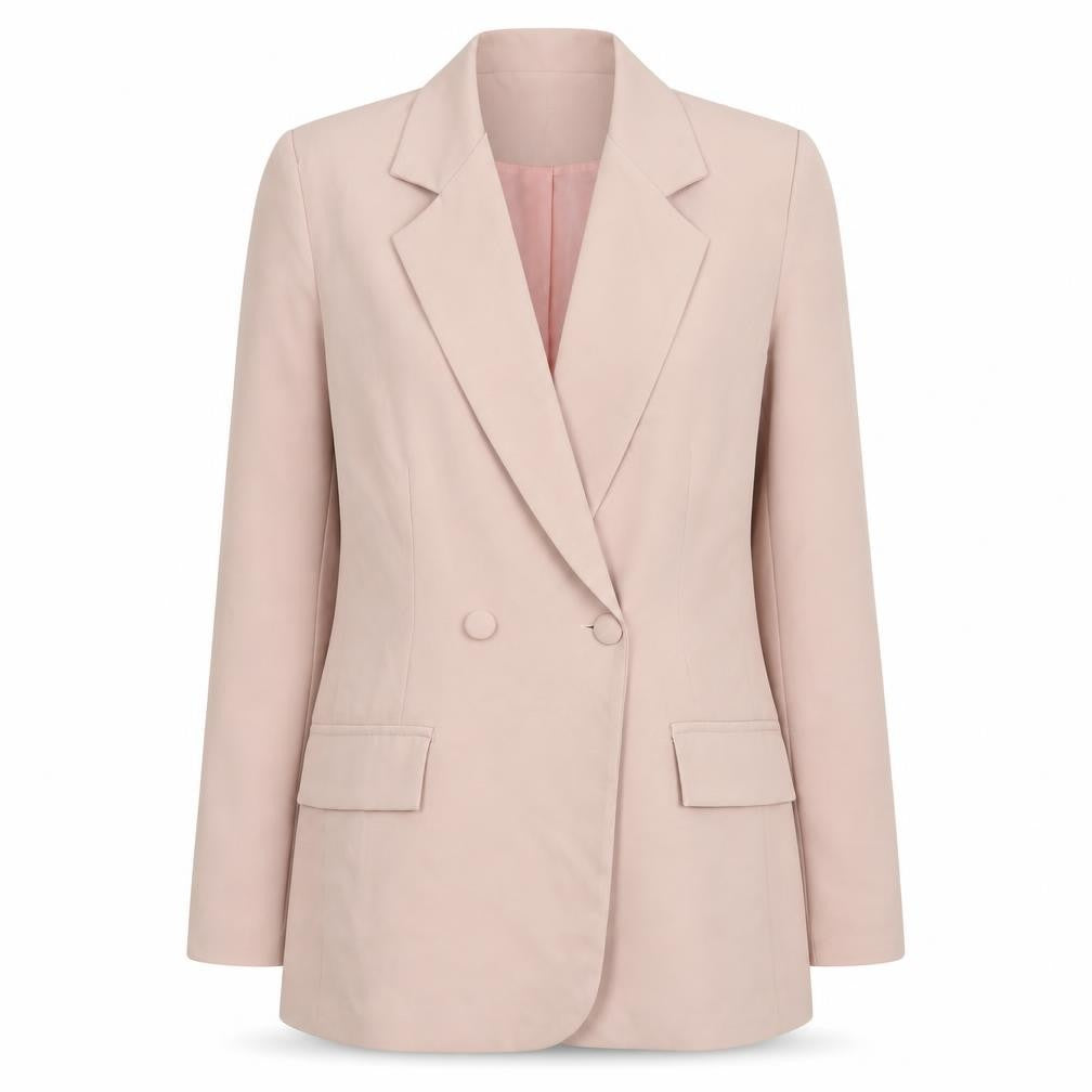 Front view of Boohoo Women Pink Blazer UK 8 Double-Breasted Tailored Jacket
