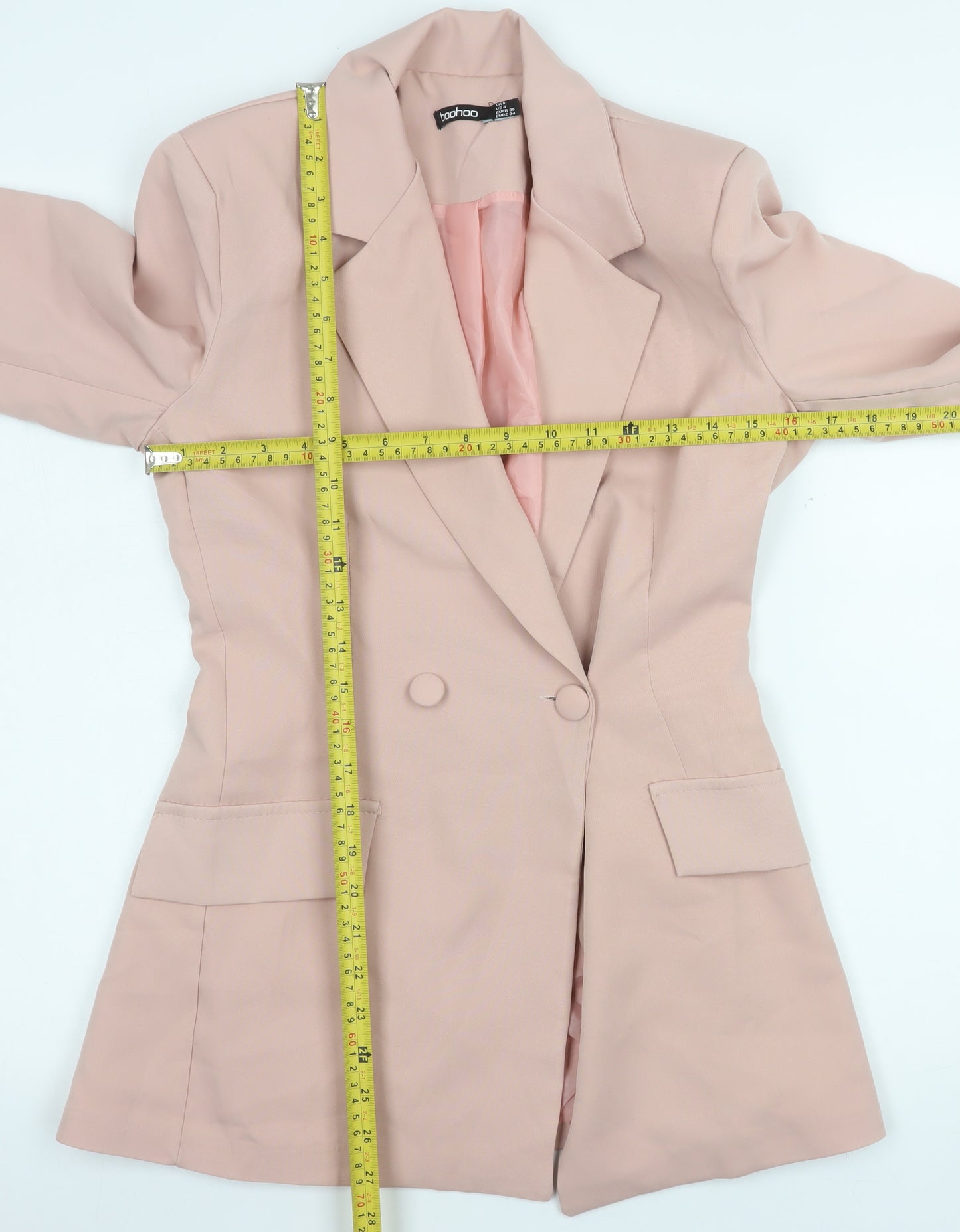 Boohoo Women Pink Blazer UK 8 Double-Breasted Tailored Jacket