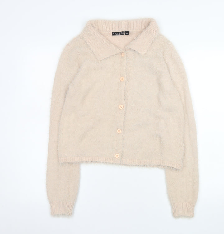 Brave Soul Women’s Beige Collared Button-Up Cardigan Size M