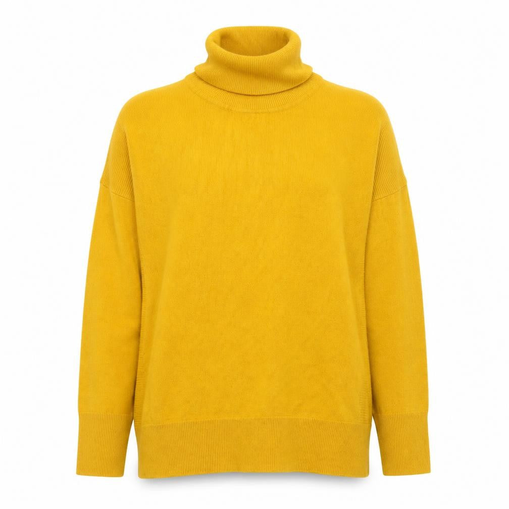 Front view of Next Women's Yellow Roll Neck Acrylic Knit Jumper, size 12, Tall