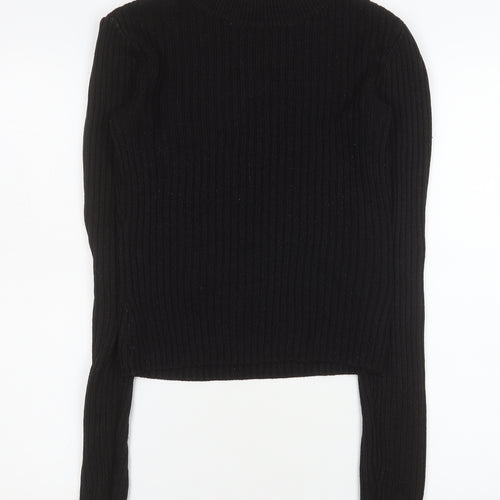 H&M Divided Women Black Ribbed Long Sleeve Mock Neck Jumper M