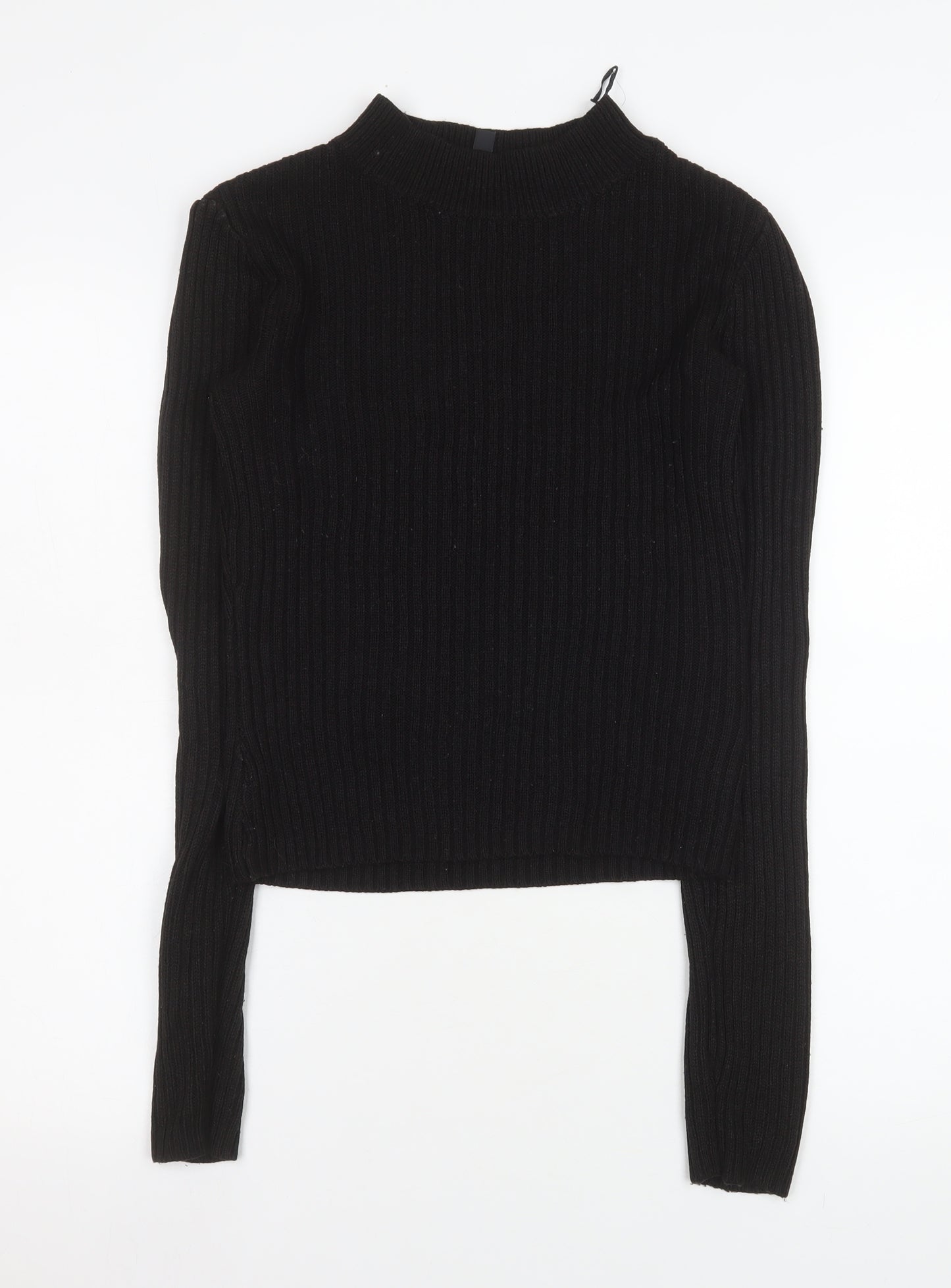 H&M Divided Women Black Ribbed Long Sleeve Mock Neck Jumper M