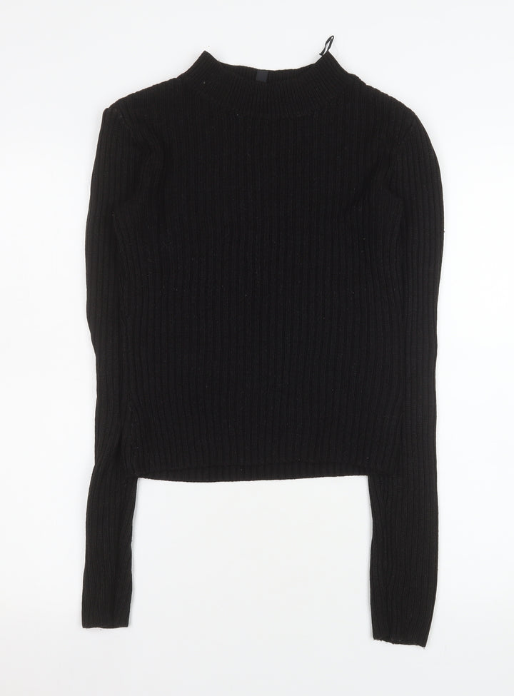 H&M Divided Women Black Ribbed Long Sleeve Mock Neck Jumper M