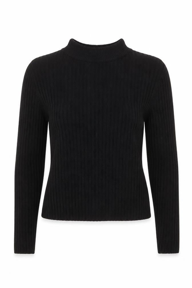 H&M Divided Women Black Ribbed Long Sleeve Mock Neck Jumper M