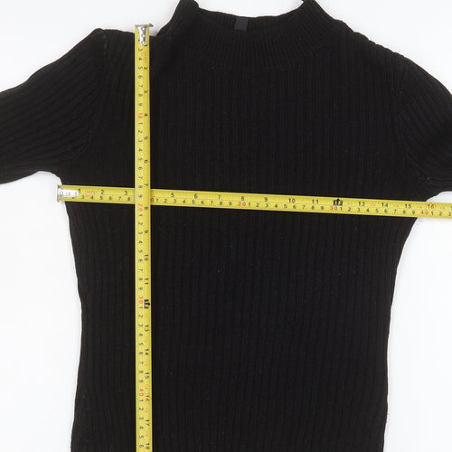 H&M Divided Women Black Ribbed Long Sleeve Mock Neck Jumper M