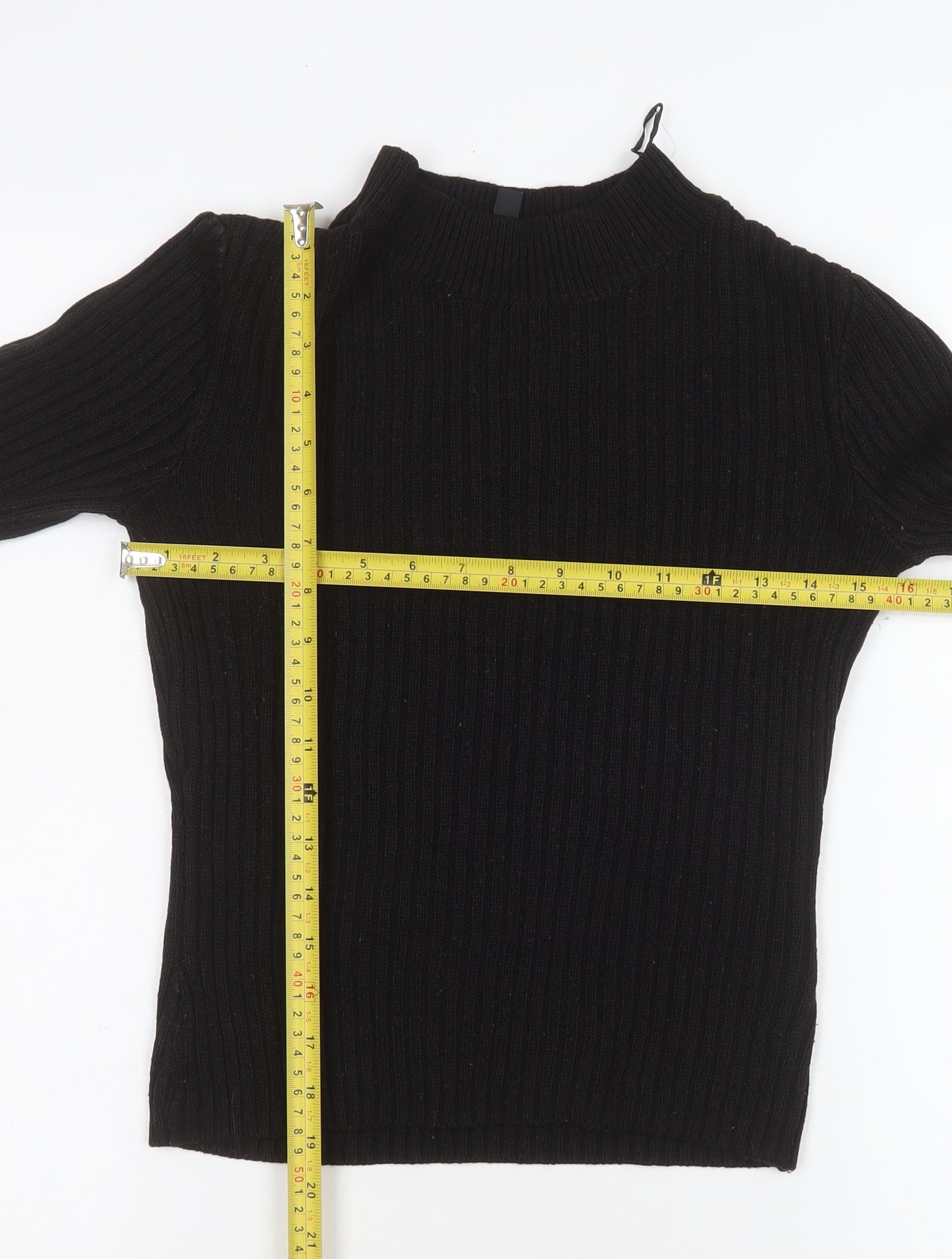 H&M Divided Women Black Ribbed Long Sleeve Mock Neck Jumper M