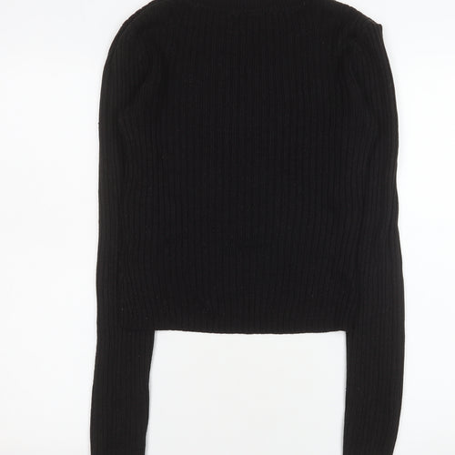 H&M Divided Women Black Ribbed Long Sleeve Mock Neck Jumper M
