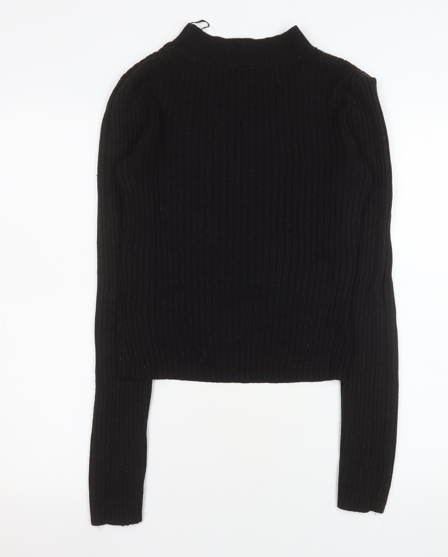 H&M Divided Women Black Ribbed Long Sleeve Mock Neck Jumper M