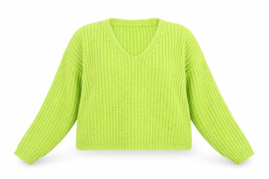 Front view of Tu Women Green Chunky Knit V-Neck jumper, size 12