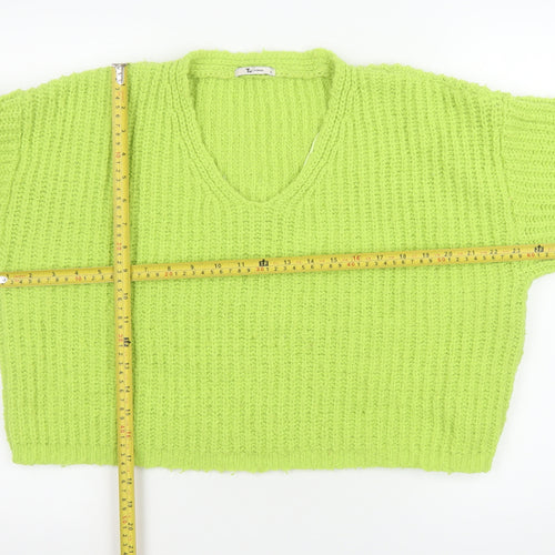 Tu Women Green Chunky Knit V-Neck Pullover Jumper Size 12