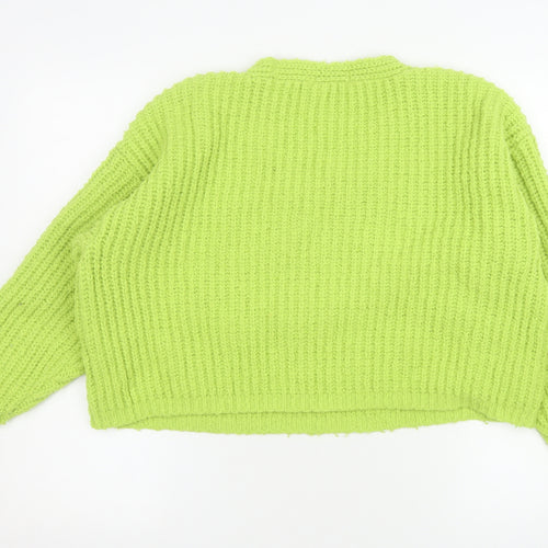 Tu Women Green Chunky Knit V-Neck Pullover Jumper Size 12