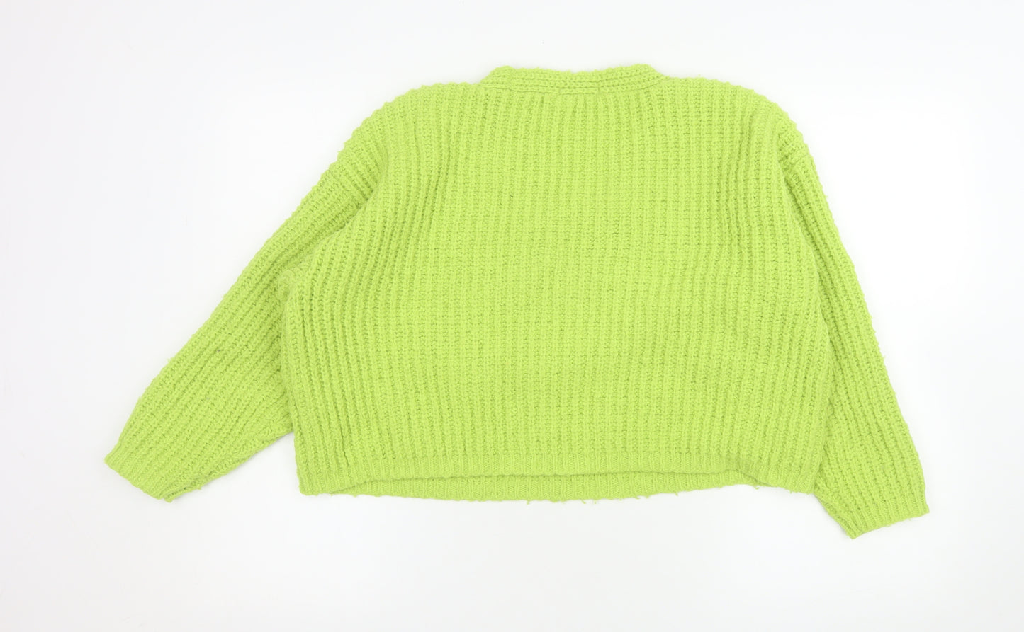 Tu Women Green Chunky Knit V-Neck Pullover Jumper Size 12