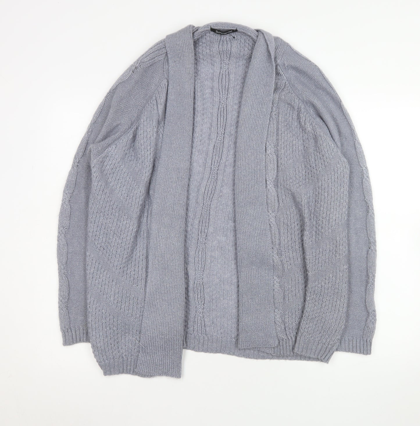 Bonmarché Womens Grey Cable-Knit Open Long Sleeve Cardigan L
